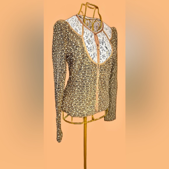 ONLY 1 LEFT, Size Medium Boho Brown and Ivory Ryu Top, Textured with Dot Detail - Picture 5 of 15